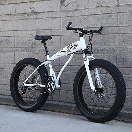 Fat Tyre Bike : WN-PZF 21-speed bicycle, adult student outdoor sports mountain bike snow bike, 4 inch widened wheels + disc brake system + high carbon steel frame, F, 26 inches