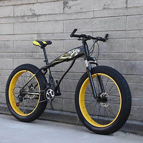 Fat Tyre Bike : WN-PZF 27-speed bicycle, adult student outdoor sports mountain bike snow bike, 4 inch widened wheels + disc brake system + high carbon steel frame, C, 24 inches
