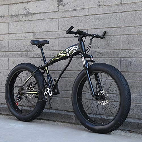 Fat Tyre Bike : WN-PZF 7-speed bicycle, adult student outdoor sports mountain bike snow bike, 4 inch widened wheels + disc brake system + high carbon steel frame, E, 24 inches