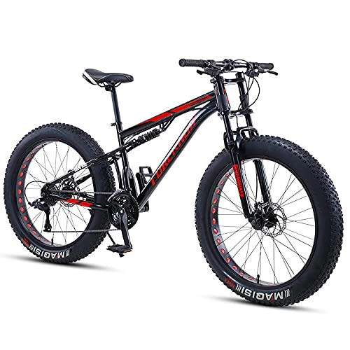 Fat Tyre Bike : WOGQX 26-Inch 27 Speed All-Terrain Fat Tire Mountain Bike, High Carbon Steel Frame, Mechanical Dual Disc Brakes, Full Suspension MTB with Height-Adjustable Seat