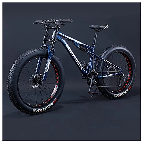 Fat Tyre Bike : WOGQX 26 Inch 27 Speed Fat Tire Bike, Mountain Bike with 4 Inch Wide Tire, Full Suspension Fork Dual Disc Brakes MTB, Beach Snow Mountain Bicycle with Adjustable Seat