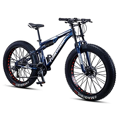 Fat Tyre Bike : WOGQX 26 Inch 27 Speed Fat Tire Mountain Bike, Dual-Suspension Adult Mountain Trail Bikes with 4 Inch Knobby Tire, Adjustable Seat & Dual Disc Brake
