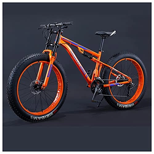 Fat Tyre Bike : WOGQX Fat Tire Mountain Bikes, 26 Inch, High Carbon Steel 21 / 27 / 30 Speed Mountain Bicycle, Adult MTB for Beach Snow, with Full Suspension, Dual Disc Brake, 27 Speed