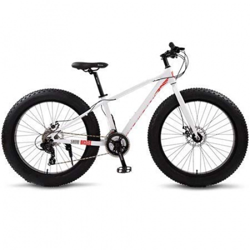Fat Tyre Bike : wolf's fang Mountain Bike 24 speed bicycle 26Aluminum Alloy Bikes road bike Brake Wide Tire Cross-Country Fat Bike Variable-Speed Adult Mountain Bike (White red)