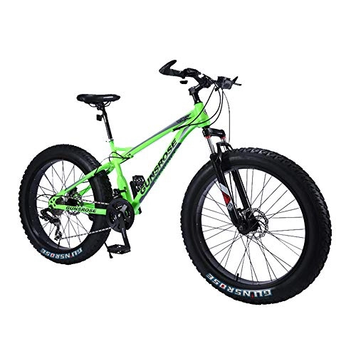 Fat Tyre Bike : WQY 26 Inch Fat Tire Bike Carbon Steel Frame Beach Cruiser Snow Fat Bikes Adult Sports 21 / 24 / 27 Variable Speed Bicycle, Green, 27 speed