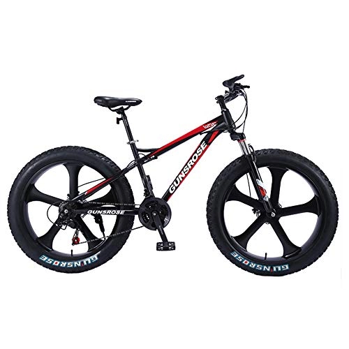 Fat Tyre Bike : WQY 26 Inch Mountain Bike 4.0 Fat Tire Mountain Bicycle Double Disc Brake Bike High Carbon Steel 7 / 21 / 24 / 24 Speed Bike, Red, 24 speed