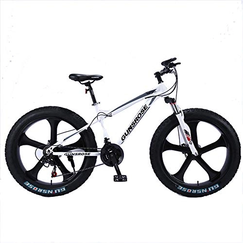 Fat Tyre Bike : WQY 26 Inch Mountain Bike 4.0 Fat Tire Mountain Bicycle Double Disc Brake Bike High Carbon Steel 7 / 21 / 24 / 24 Speed Bike, White, 27 speed