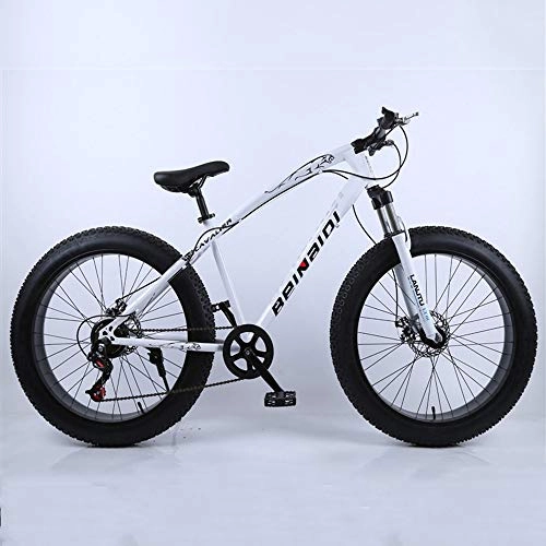 Fat Tyre Bike : WQY 4.0 Fat Bike 24 And 26Inch Mountain Bike 7 Variable Speed Snow Bicycle Shock Absorbing Beach Bike Big Tire Mountain Bicycle, White, 26in