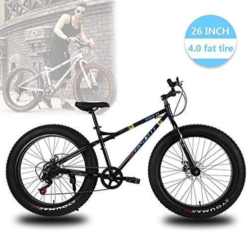 Fat Tyre Bike : WSJYP 26 Inch Fat Tire Hardtail Mountain Bike, 21 / 24 / 27 Speed Dual Suspension Frame and Suspension Fork All Terrain Mountain Bike, 21 speed-Black