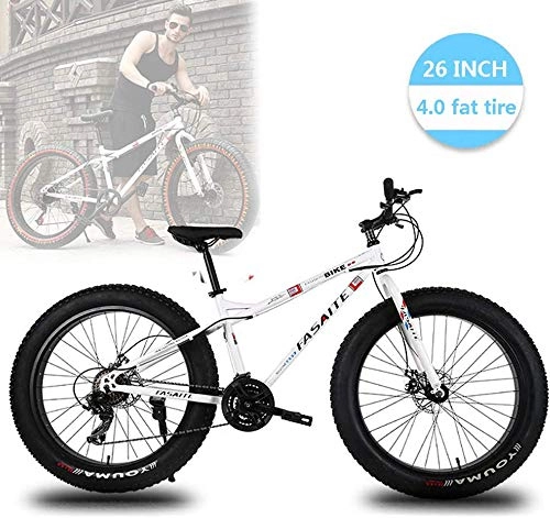 Fat Tyre Bike : WSJYP 26 Inch Fat Tire Hardtail Mountain Bike, 21 / 24 / 27 Speed Dual Suspension Frame and Suspension Fork All Terrain Mountain Bike, 21 speed-White