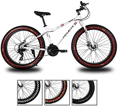 Fat Tyre Bike : WSJYP 26 Inch Fat Tire Men's Mountain Bike, Wheels High Carbon Steel MTB Speed Bike, 27 Speed Variable Speed Double Disc Brake Outdoor Mountain Bike, B-White