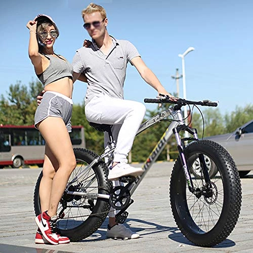 Fat Tyre Bike : WSZGR Dual Disc Brakes Adult Mountain Bikes, Big Tire Snowmobile Mountain Bicycle For Men Women, 24 Inch Folding Fat Mountain Bike Silver 24", 7-speed