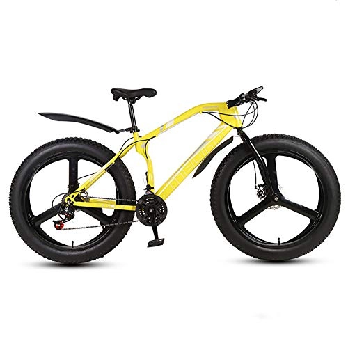 Fat Tyre Bike : WSZGR Dual Suspension Frame And Suspension Fork All Terrain Mountain Bicycle, Mountain Bikes, 26 Inch Fat Tire Hardtail Mountain Bike Yellow 3 Spoke 26", 27-speed