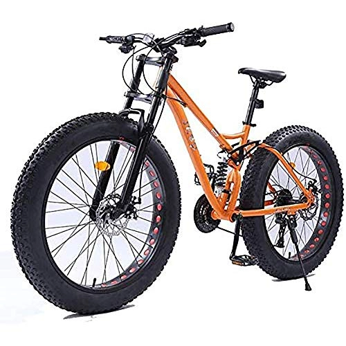 Fat Tyre Bike : WXX Adult Mountain Bike High Carbon Steel Frame 26 Inch 4.0 Fat Tires Snowmobile Double Disc Brake Damping Off-Road Racing Variable Speed Bicycle, Orange, 21 speed