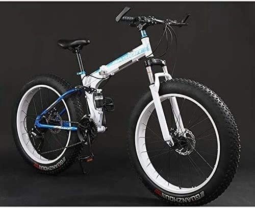 Fat Tyre Bike : WYJW Folding Mountain Bike Bicycle, Fat Tire Dual-Suspension MBT Bikes, High-Carbon Steel Frame, Double Disc Brake, Aluminum Pedals And Stems