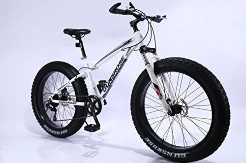 Fat Tyre Bike : WYN 24 and 26 inch fat tire bike Carbon steel frame Beach cruiser snow fat bikes Adult sports, white, 26 inch 7 speed