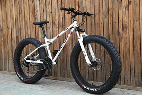 Fat Tyre Bike : WYN Fat tire mountain bicycle 24 / 26 inch high carbon Steel beach bicycle snow bike, 24 inch white, 7 speed