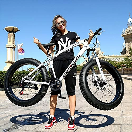 Fat Tyre Bike : WYX 7Speed 24 / 26In Fat Bike Mountain Bike Snow Bicycle Shock Suspension Bicycle Snow Bikes Front And Rear Mechanical Disc Brake, d, 26"× 7 speed