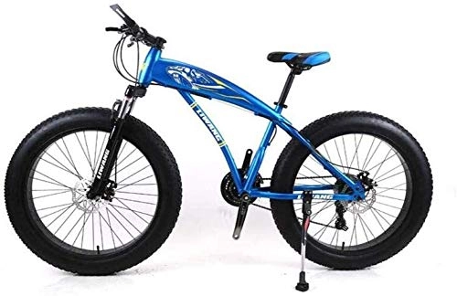Fat Tyre Bike : Wyyggnb Mountain Bike, Folding Bike 24 Inch Mountain Bike Wide Tire Disc Shock Absorber Student Bicycle 21 Speed Gear For 145Cm-175Cm (Color : Blue)