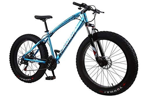 Fat Tyre Bike : XCBY Mountain Bike, Fat Bicycles - 26 Inch, Dual Disc Brakes, Wide Tires, Adjustable Seats Blue-21Speed