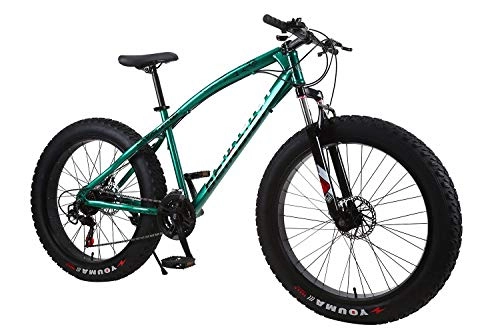Fat Tyre Bike : XCBY Mountain Bike, Fat Bicycles - 26 Inch, Dual Disc Brakes, Wide Tires, Adjustable Seats Green-21Speed