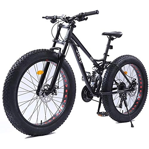 Fat Tyre Bike : XHJZ 26 Inch Mountain Bikes, Dual Disc Brake Fat Tire Mountain Trail Bike, Adjustable Seat Bicycle, High-Carbon Steel Frame, Black, 21 speed