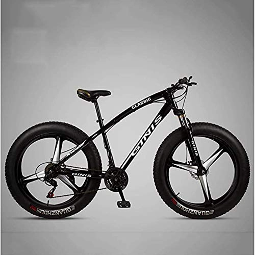 Fat Tyre Bike : XHJZ Hardtail Mountain Bike, High-carbon Steel Frame 4.0 Fat Tire Mountain Trail Bike, Men's Womens Mountain Bicycle with Dual Disc Brake, Black, 21 speed