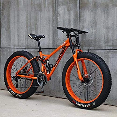 Fat Tyre Bike : XHJZ Mountain Bike for Teens of Adults Men And Women, High Carbon Steel Frame, Soft Tail Dual Suspension, Mechanical Disc Brake, 24 / 265.1 Inch Fat Tire, orange, 24 inch 24 speed