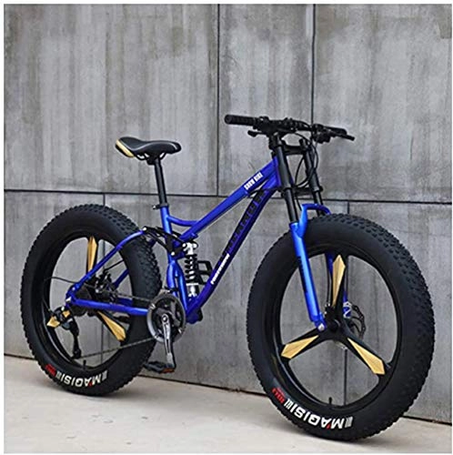 Fat Tyre Bike : XHJZ Mountain Bikes, 26 Inch 4.0 Fat Tire Hardtail Mountain Bike, Dual Suspension Frame and Suspension Fork All Terrain Mountain Bike, Blue, 27 speed