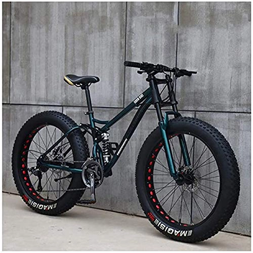 Fat Tyre Bike : XHJZ Mountain Tricycle for Adults, Fat Tire Mens Mountain Bike, 26-Inch / High-Tensile Steel Frame, 21 / 24 / 27-Speed, 26-inch Wheels, Green, 24 speed