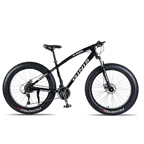 Fat Tyre Bike : XIAOFEI Mountain Snow Bike, Variable speed shock-absorbing 2426 inch dual disc brake 4.0 wide tires, 21-speed men and women cycling road bike, Black1, 24 21S