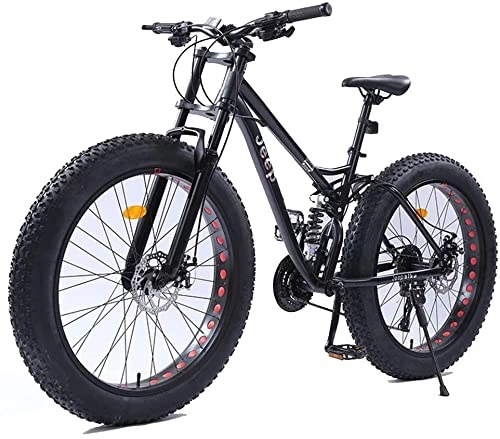 Fat Tyre Bike : XinQing 26 Inch Mountain Bikes, Dual Disc Brake Fat Tire Mountain Trail Bike, Adjustable Seat Bicycle, High-Carbon Steel Frame, Black, 24 Speed