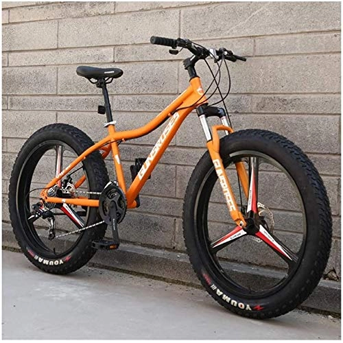 Fat Tyre Bike : XinQing Bike 26 Inch Mountain Bikes, High-carbon Steel Hardtail Mountain Bike, Fat Tire All Terrain Mountain Bike, Women Men's Anti-Slip Bikes (Color : Yellow, Size : 24 Speed 3 Spoke)