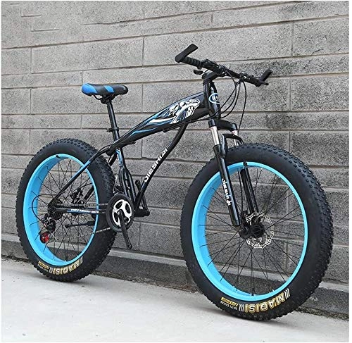 Fat Tyre Bike : XinQing Bike Adult Mountain Bikes, Boys Girls Fat Tire Mountain Trail Bike, Dual Disc Brake Hardtail Mountain Bike, High-carbon Steel Frame, Bicycle (Color : Blue a, Size : 24 Inch 21 Speed)