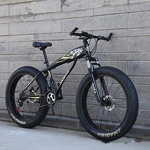Fat Tyre Bike : XMB Adult 26 inch off-road bicycles, Dual disc brake men and women mountain bikes with full suspension, fat tires high carbon steel suspension youth men and women mountain bikes (27-speed)