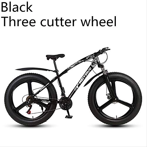 Fat Tyre Bike : xmb Black three cutter wheel set Adult off-road bicycles, men and women mountain bikes with full suspension, fat tires high carbon steel suspension youth men and women mountain bikes (21-speed)