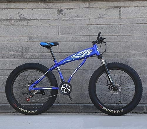 Fat Tyre Bike : XMB Blue 26 inch off-road bicycles, Adult Dual disc brake men and women mountain bikes with full suspension, fat tires high carbon steel suspension youth men and women mountain bikes (21-speed)