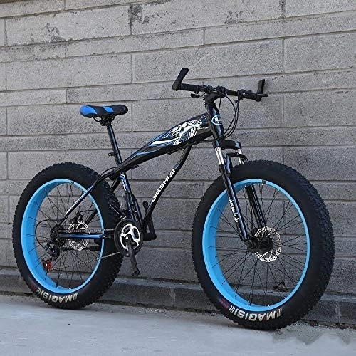 Fat Tyre Bike : XMB Blue 26 inch off-road bicycles, fat tires high carbon steel suspension youth men and women mountain bikes, Adult Dual disc brake men and women mountain bikes with full suspension (21-speed)