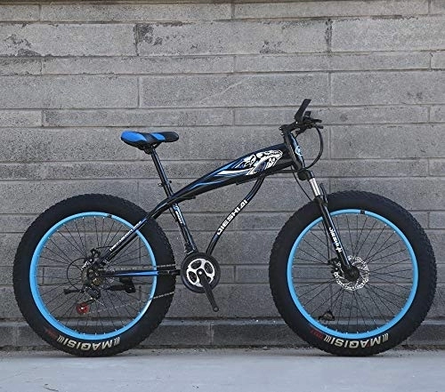 Fat Tyre Bike : XMB Blue Adult 26 inch off-road bicycles, Dual disc brake men and women mountain bikes with full suspension, fat tires high carbon steel suspension youth men and women mountain bikes (24-speed)