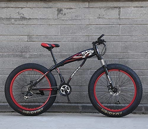 Fat Tyre Bike : XMB Red 26 inch off-road bicycles, Adult Dual disc brake men and women mountain bikes with full suspension, fat tires high carbon steel suspension youth men and women mountain bikes (24-speed)