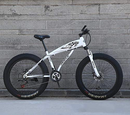 Fat Tyre Bike : XMB White 26 inch off-road bicycles, Adult Dual disc brake men and women mountain bikes with full suspension, fat tires high carbon steel suspension youth men and women mountain bikes (24-speed)