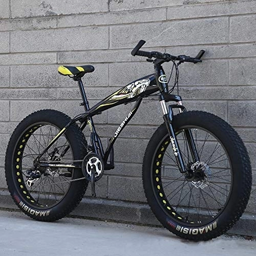 Fat Tyre Bike : XMB Yellow Adult off-road bicycles, 26 inch Dual disc brake men and women mountain bikes with full suspension, fat tires high carbon steel suspension youth men and women mountain bikes (21-speed)