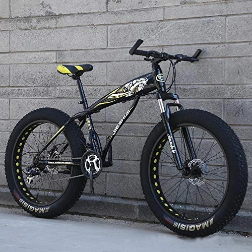 Fat Tyre Bike : XMB Yellow Adult off-road bicycles, 26 inch Dual disc brake men and women mountain bikes with full suspension, fat tires high carbon steel suspension youth men and women mountain bikes (24-speed)