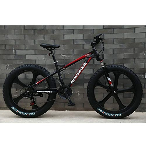 Fat Tyre Bike : XNEQ 24 / 26 Inch Widened And Thickened Tire Mountain Bike, Snowmobile, One Wheel, Disc Brake Shock Absorber Bicycle, for Men, Women, Students, Red, 24 INCH