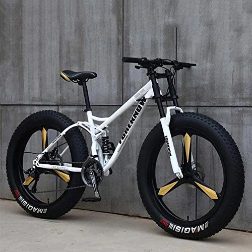 Fat Tyre Bike : XRQ Fat Tire Mens Mountain Bike 21 / 24 / 27 Speed Sports Cycling Bicycle Off Road Beach Mountain Bike Adult Super Wide Tires Men And Women Cycling Students, White, 21Speed