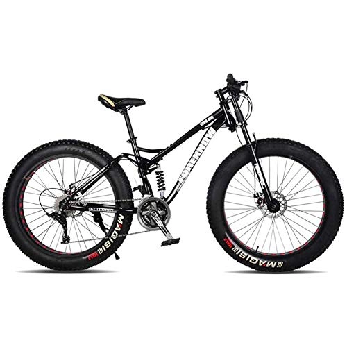 Fat Tyre Bike : XRQ Fat Tire Mens Mountain Bike, Carbon 24" 26" Mountain Bike Full Suspension Trail Bike 24-Speed Dual Disc Brakes MTB Bike High-Tensile Steel Frame, Black, 24IN