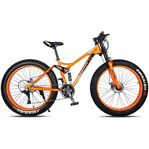 Fat Tyre Bike : XRQ Fat Tire Mens Mountain Bike, Carbon 24" 26" Mountain Bike Full Suspension Trail Bike 24-Speed Dual Disc Brakes MTB Bike High-Tensile Steel Frame, Orange, 24IN