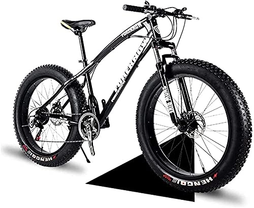 Fat Tyre Bike : XUERUIGANG Fat Bike 20" / 24" / 26" Wheel Size and Men Gender Fat Bicycle from Snow Bike, Fashion 7 Speed Full Suspension Steel Double Disc Brake Mountain Bike Bicycle Sports tools Black (Size : 20")