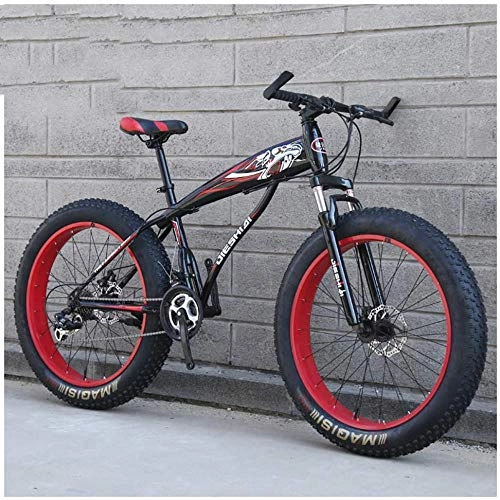 Fat Tyre Bike : XXCZB Fat Tire Hardtail Mountain Bikes with Front Suspension for Adults Men Women 4 wide tires Anti-Slip Mountain Bicycle High-carbon Steel Dual Disc Bike-24 Inch 21Speed_Black Red