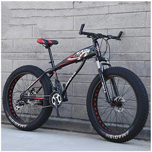 Fat Tyre Bike : XXCZB Fat Tire Hardtail Mountain Bikes with Front Suspension for Adults Men Women 4 wide tires Anti-Slip Mountain Bicycle High-carbon Steel Dual Disc Bike-26 Inch 24 Speed_Black Red3
